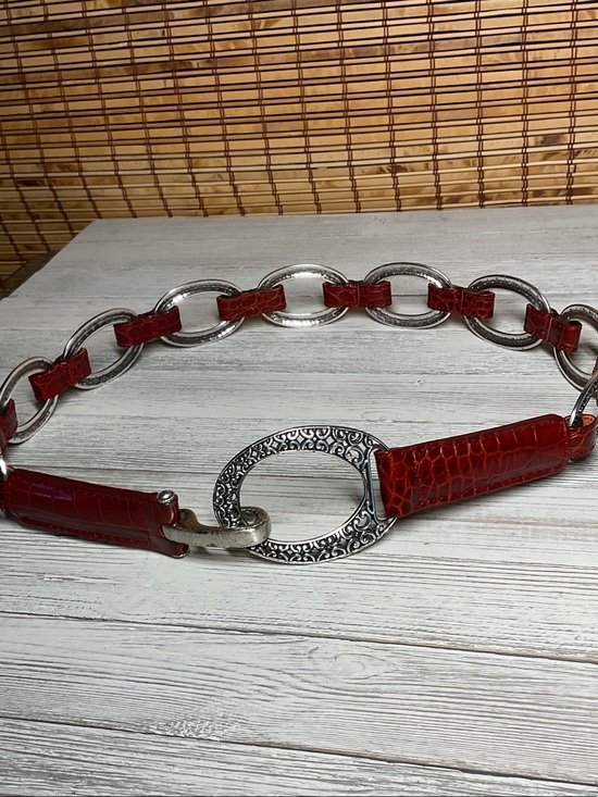 Brighton Accessories - Ladies Brighton Red Leather Silver Rings Clasp Belt Size 32 faux croc